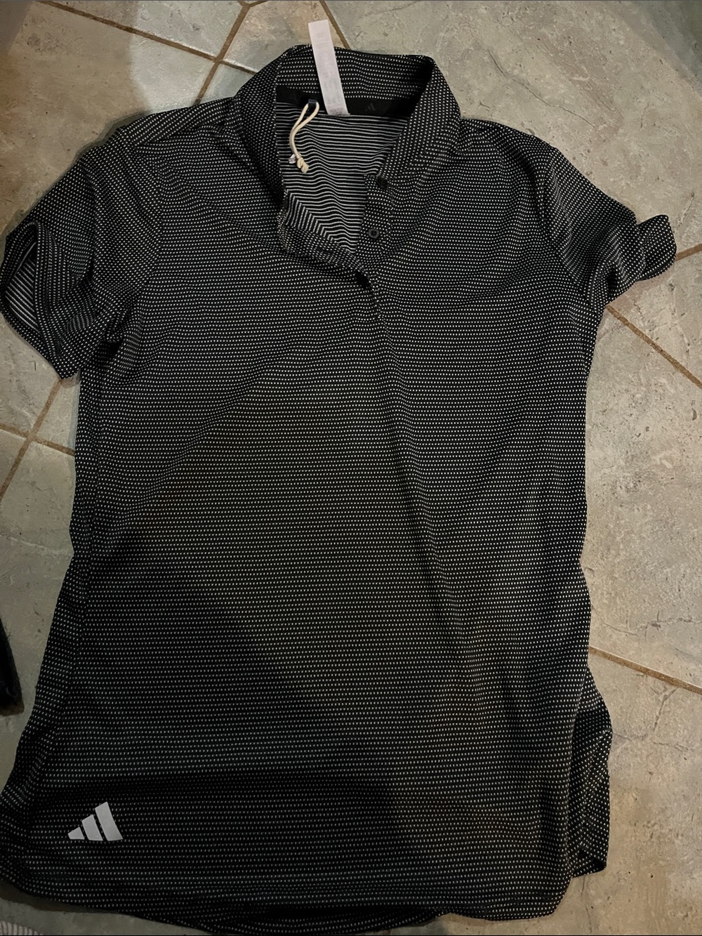 adidas Men’s Black Polo with White Micro-Dot Pattern